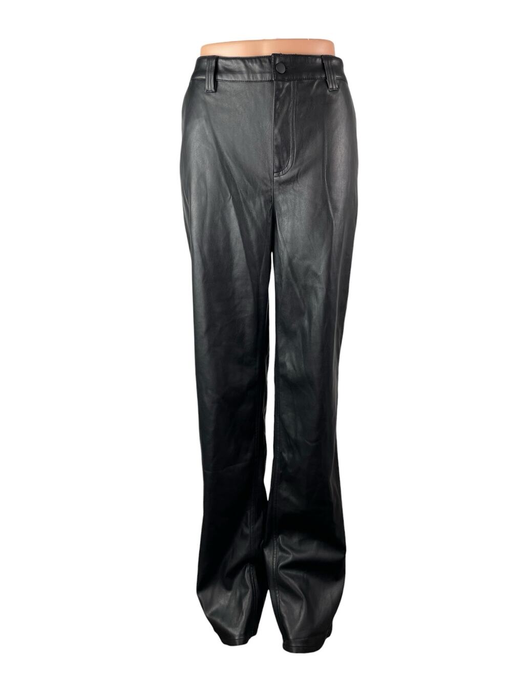 Asos Women's Black Faux Leather High Rise Straight Leg Long Trousers Pants Sz 8